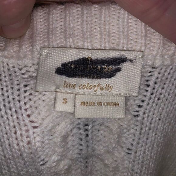 Kate Spade cream wool/cashmere cable knit ruffled hem S romantic royalcore sweat - Picture 4 of 5